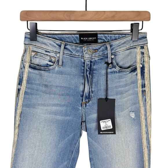 Black Orchid Vintage Rehab NWT Chrissy Kick Flare Racing Side Stripes Jeans - Picture 5 of 11